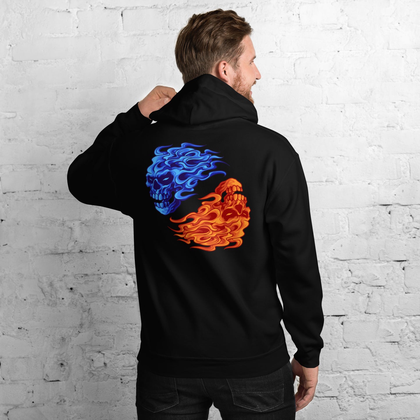Fire & Ice Yin-Yang Skulls Unisex Hoodie
