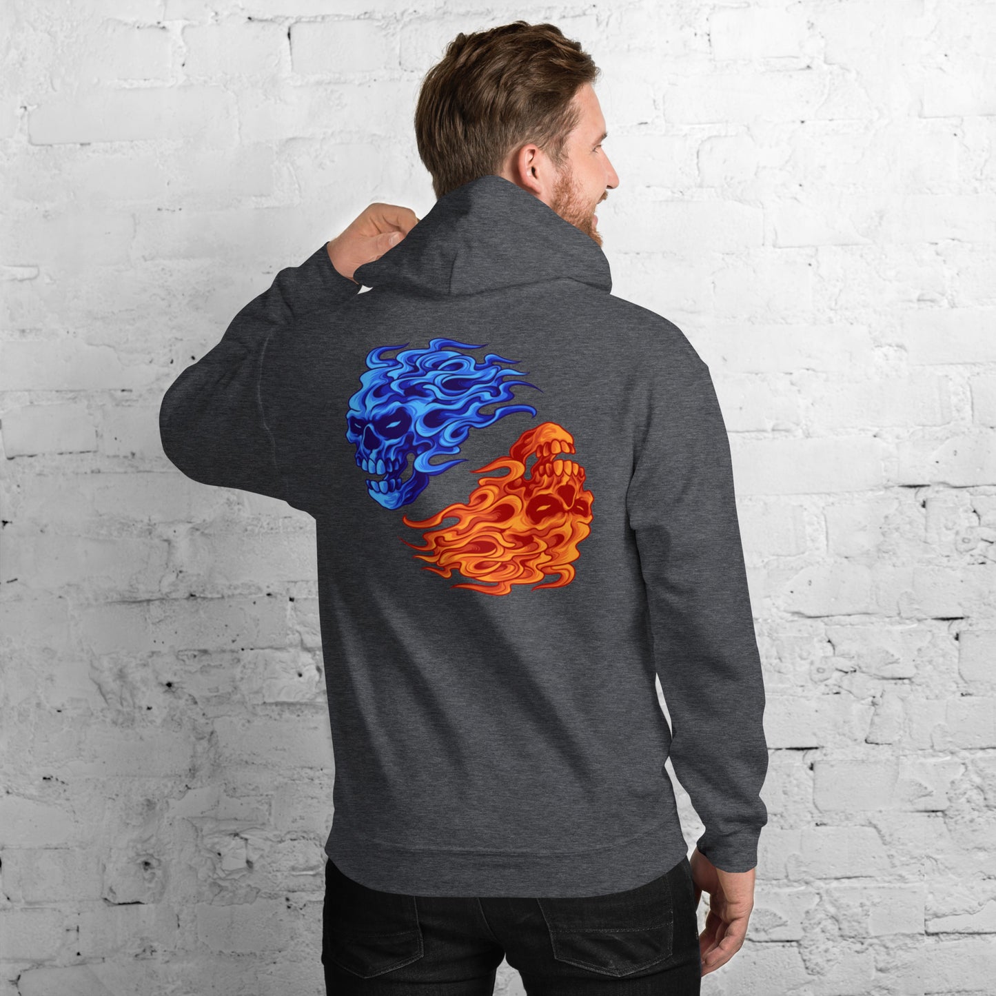 Fire & Ice Yin-Yang Skulls Unisex Hoodie