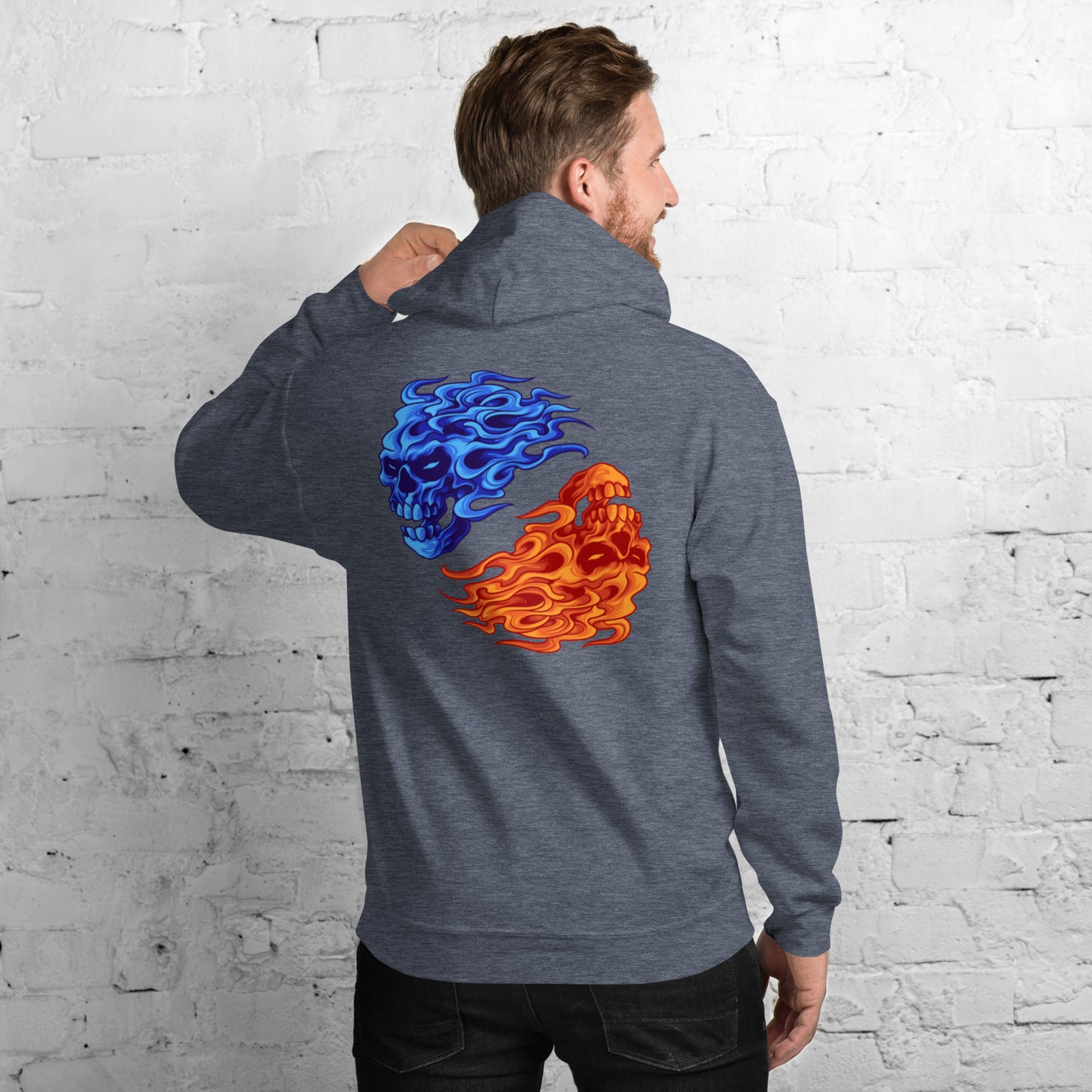 Fire & Ice Yin-Yang Skulls Unisex Hoodie