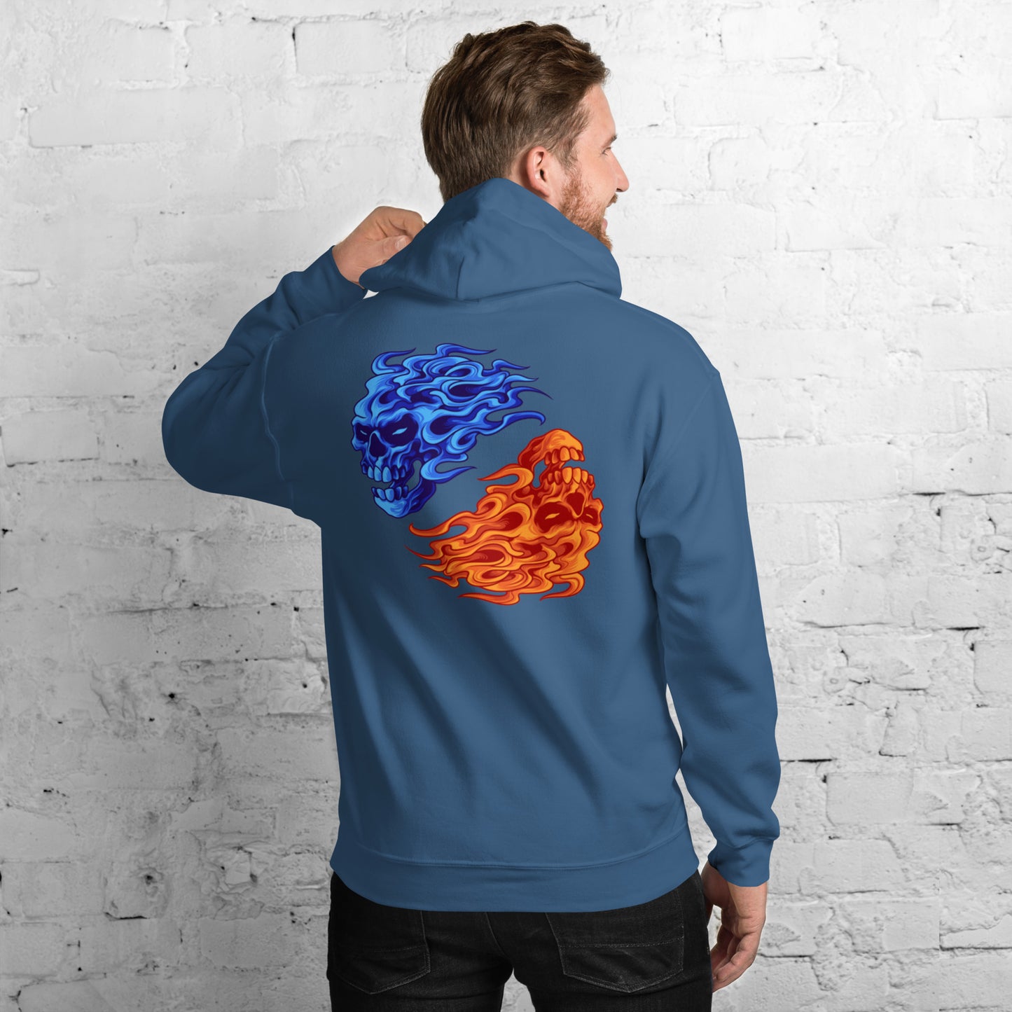 Fire & Ice Yin-Yang Skulls Unisex Hoodie