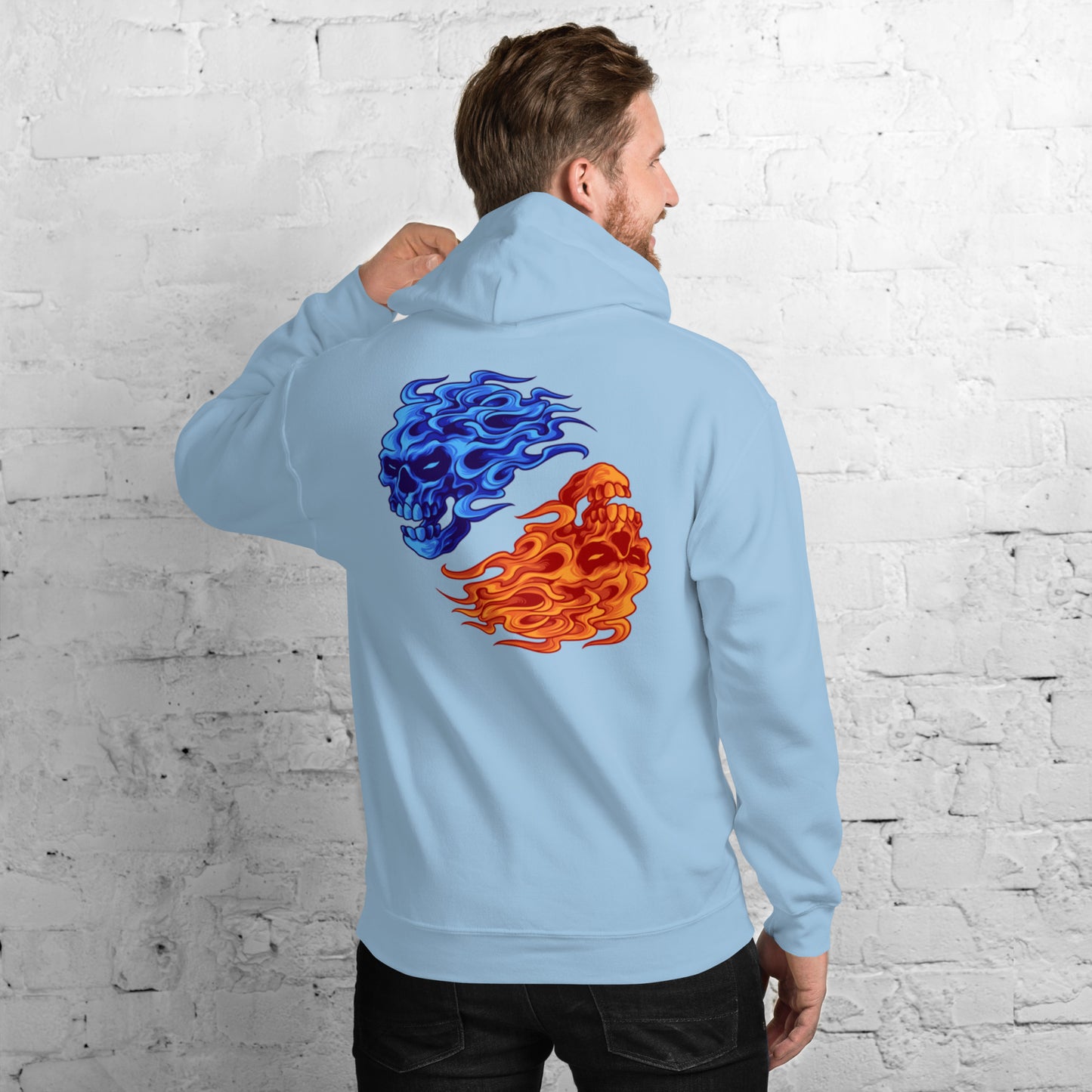 Fire & Ice Yin-Yang Skulls Unisex Hoodie