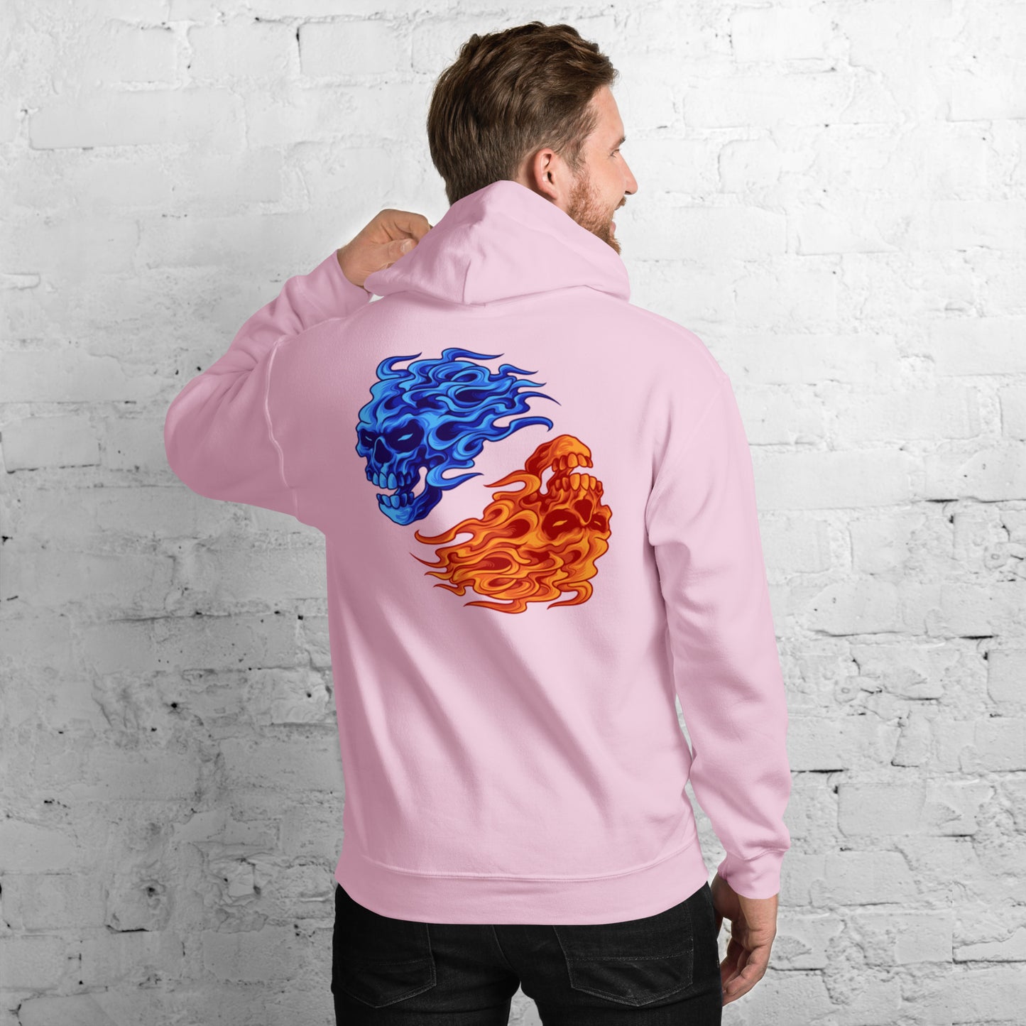 Fire & Ice Yin-Yang Skulls Unisex Hoodie
