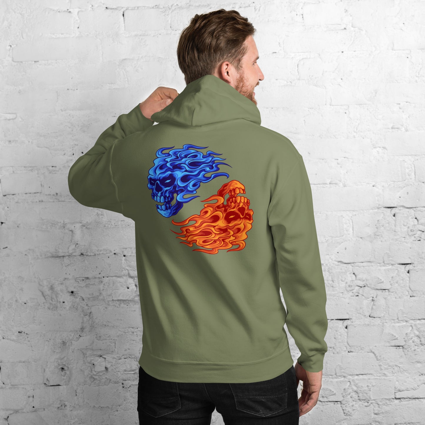 Fire & Ice Yin-Yang Skulls Unisex Hoodie