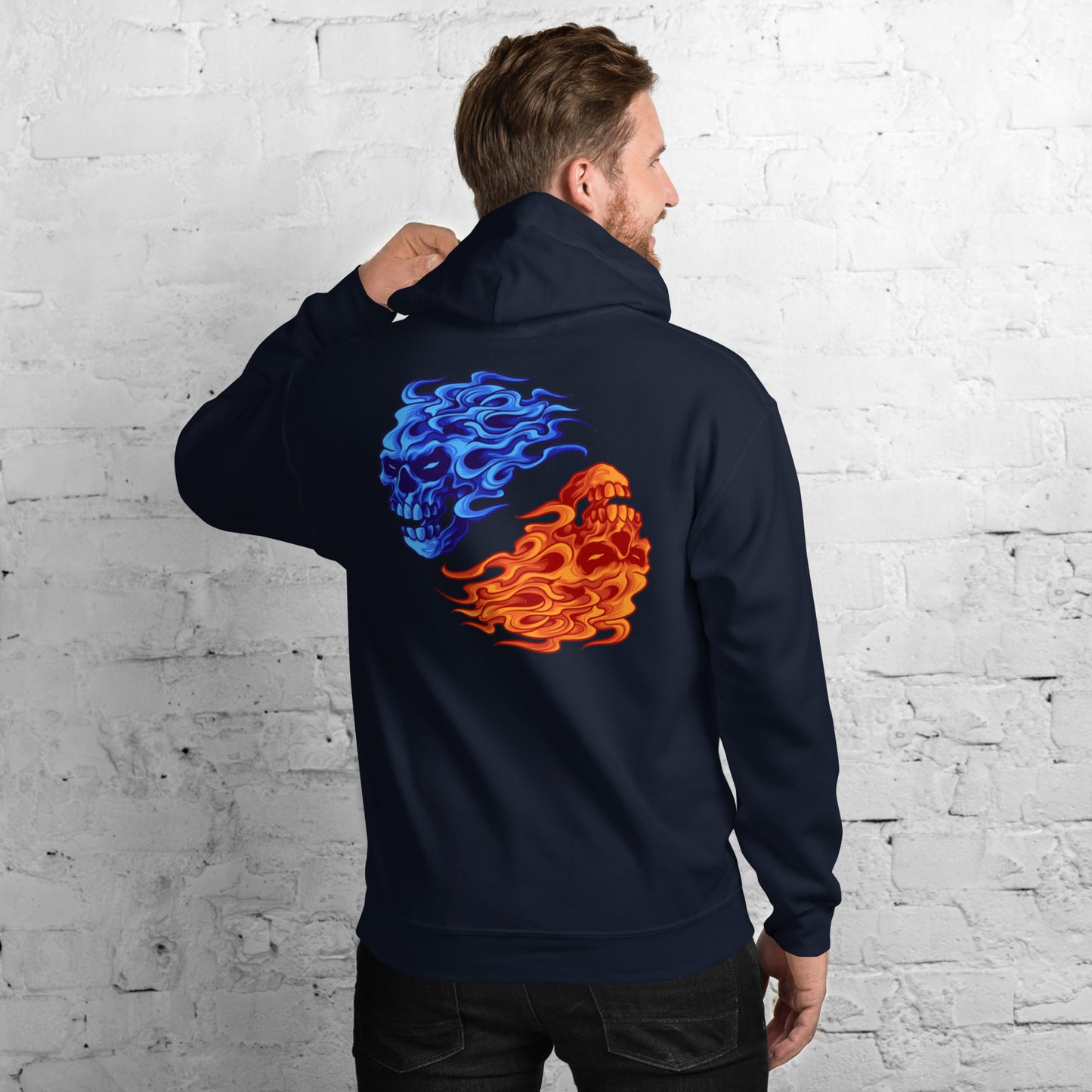 Fire & Ice Yin-Yang Skulls Unisex Hoodie