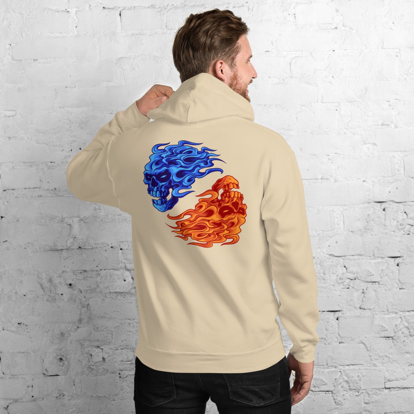Fire & Ice Yin-Yang Skulls Unisex Hoodie