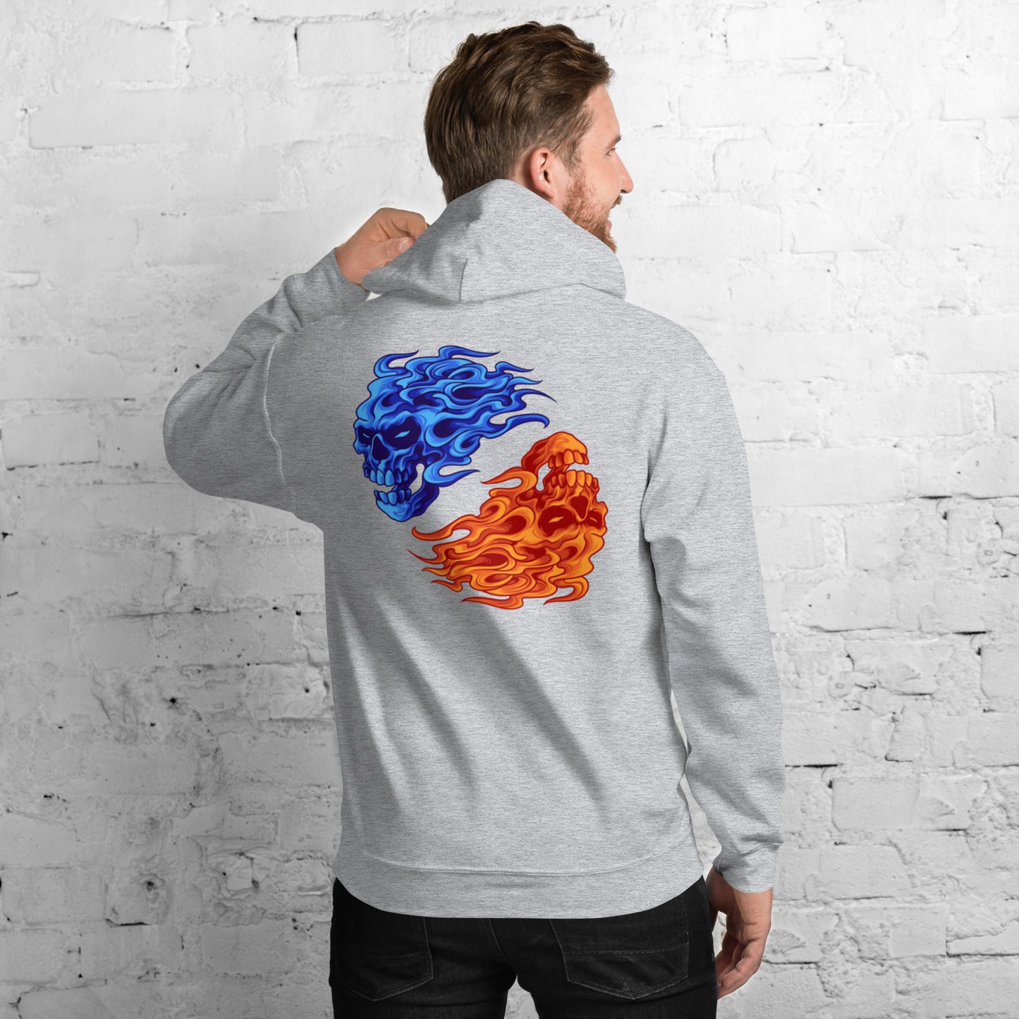 Fire & Ice Yin-Yang Skulls Unisex Hoodie
