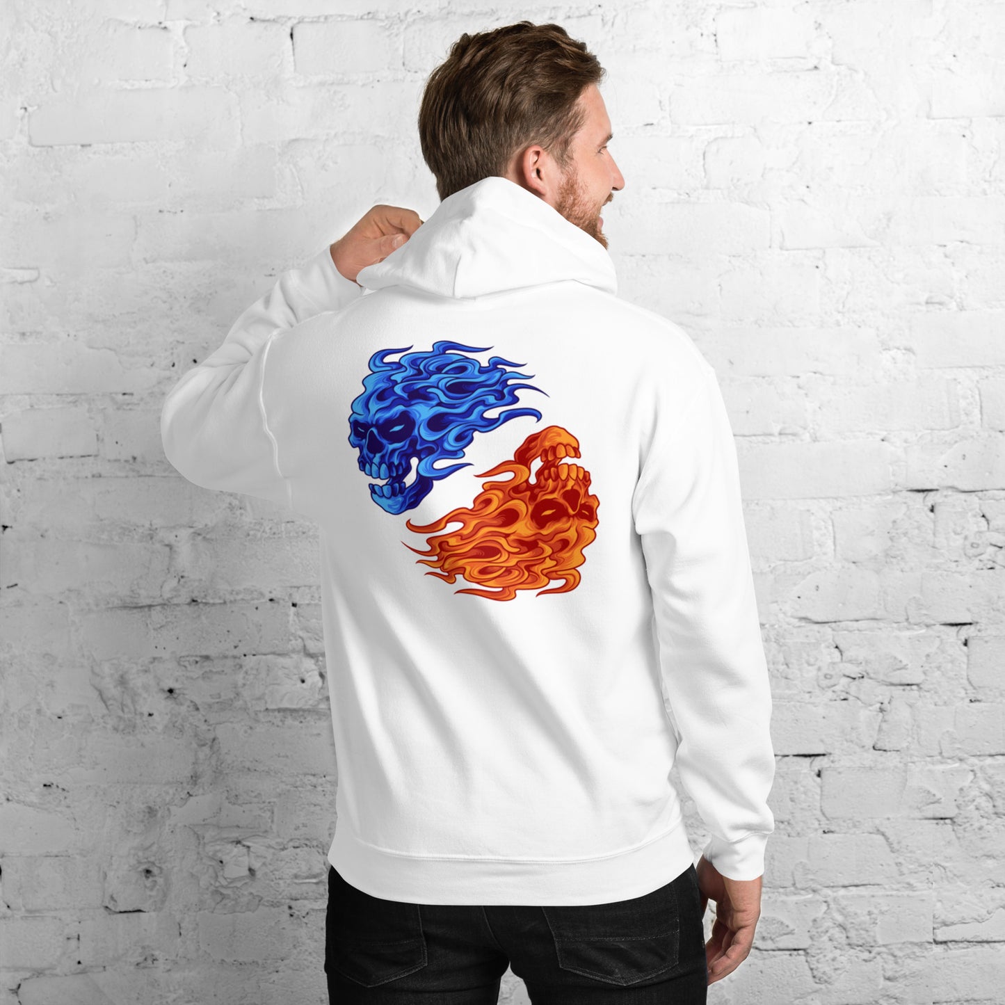 Fire & Ice Yin-Yang Skulls Unisex Hoodie