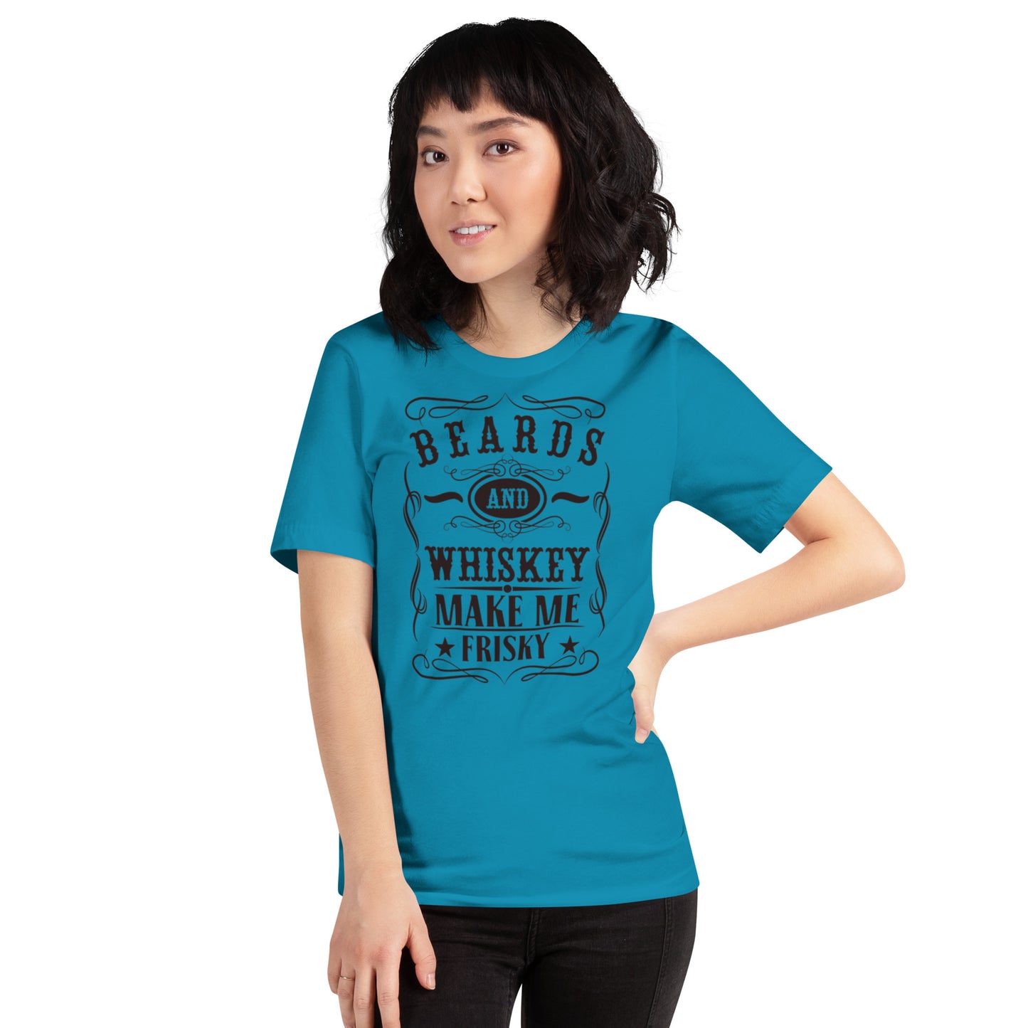 Beards and Whiskey Make Me Frisky Unisex t-shirt