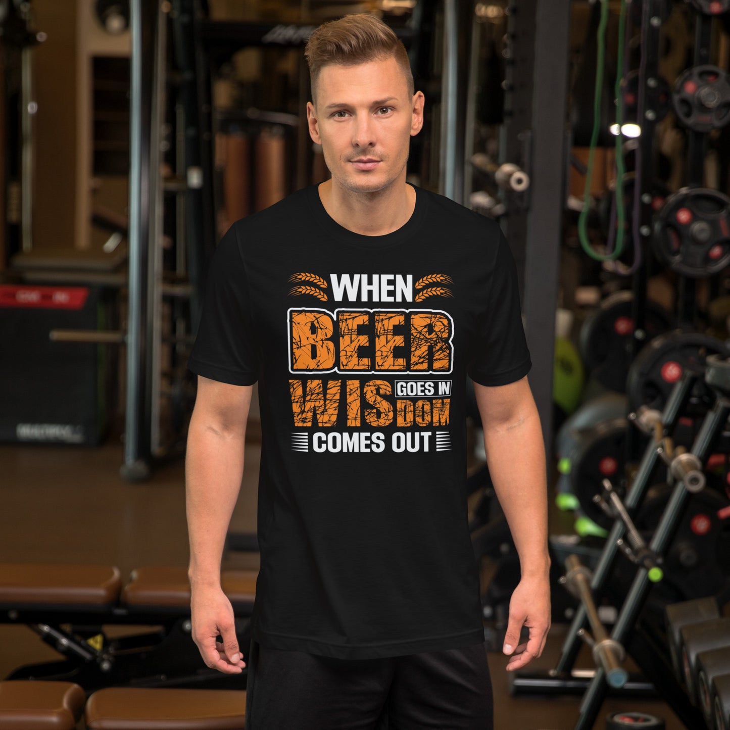When Beer Goes In Wisdom Comes Out Unisex t-shirt