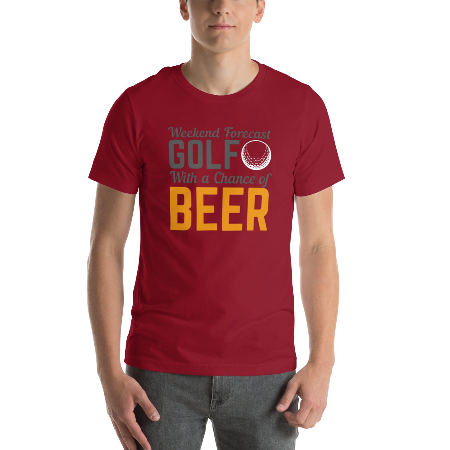 Weekend Forecast Golf With A Chance Of Beer Unisex t-shirt