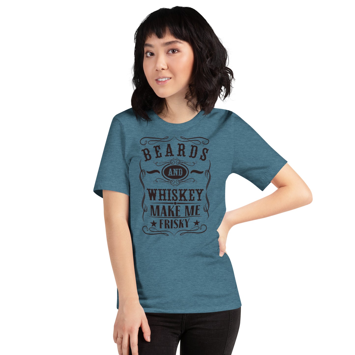 Beards and Whiskey Make Me Frisky Unisex t-shirt