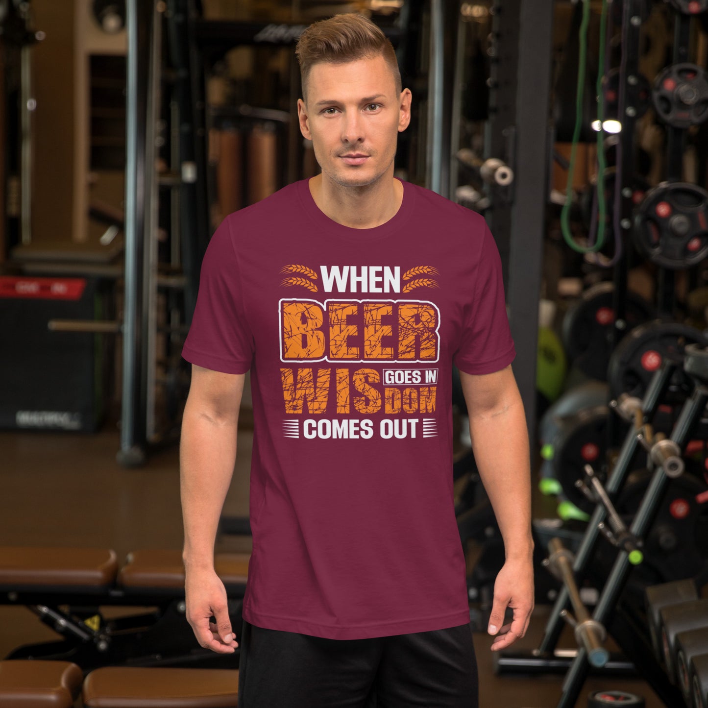 When Beer Goes In Wisdom Comes Out Unisex t-shirt