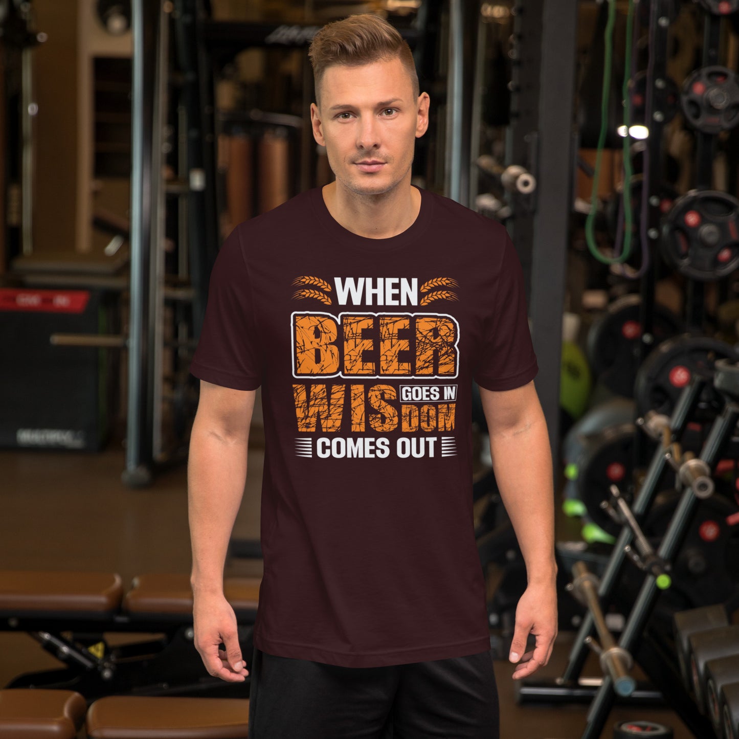 When Beer Goes In Wisdom Comes Out Unisex t-shirt