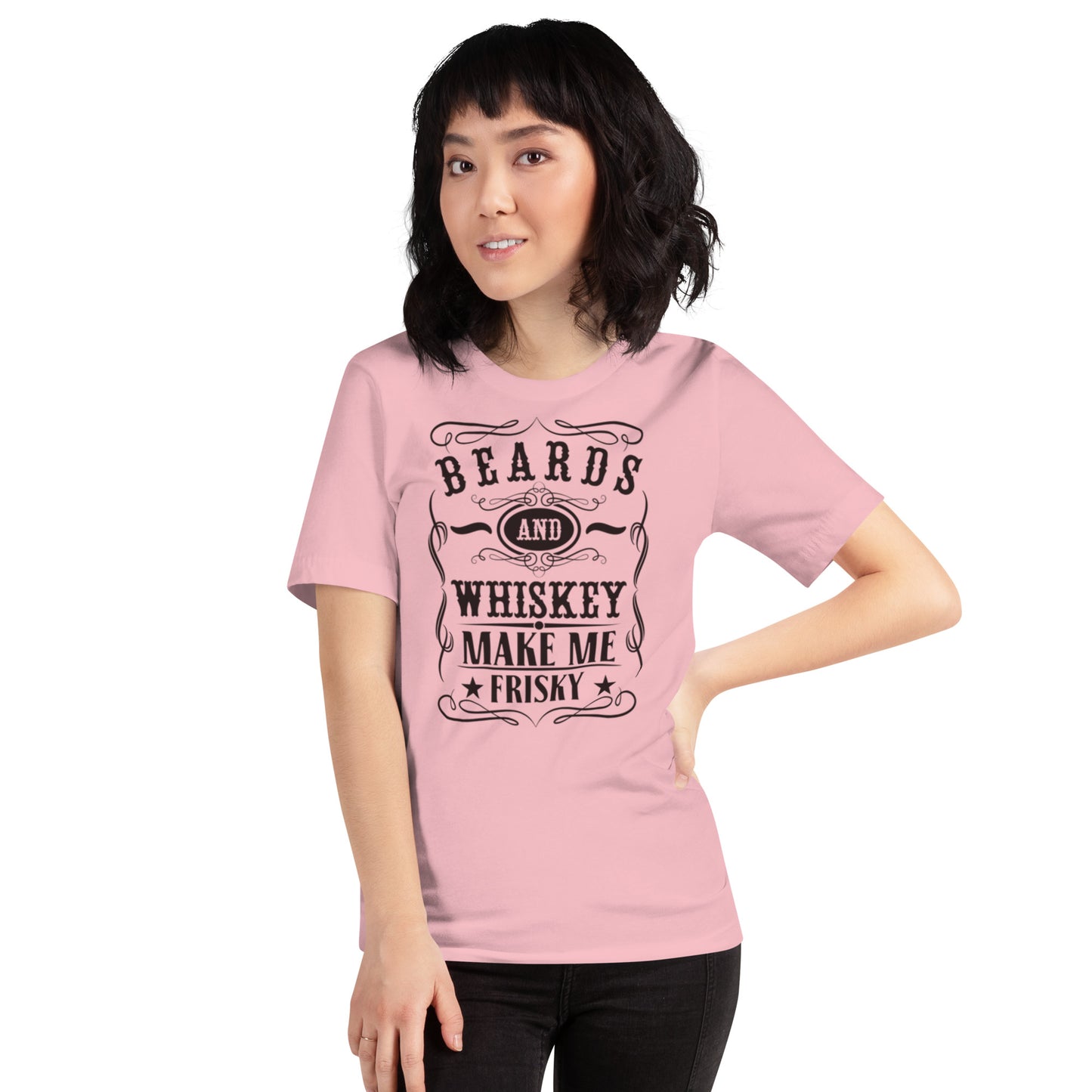 Beards and Whiskey Make Me Frisky Unisex t-shirt