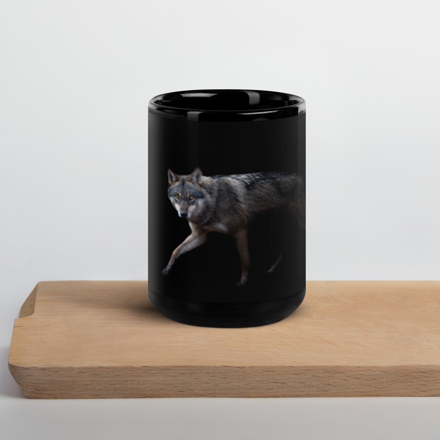 Walking Wolf Black Glossy Mug