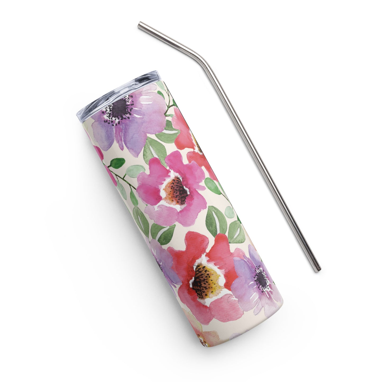 Water Color Flowers Stainless steel tumbler