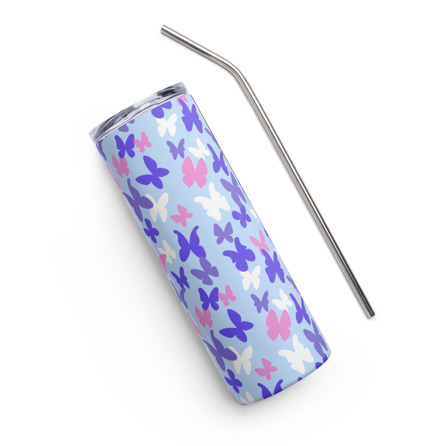 Butterflies (Blue, Pink & White) Stainless steel tumbler