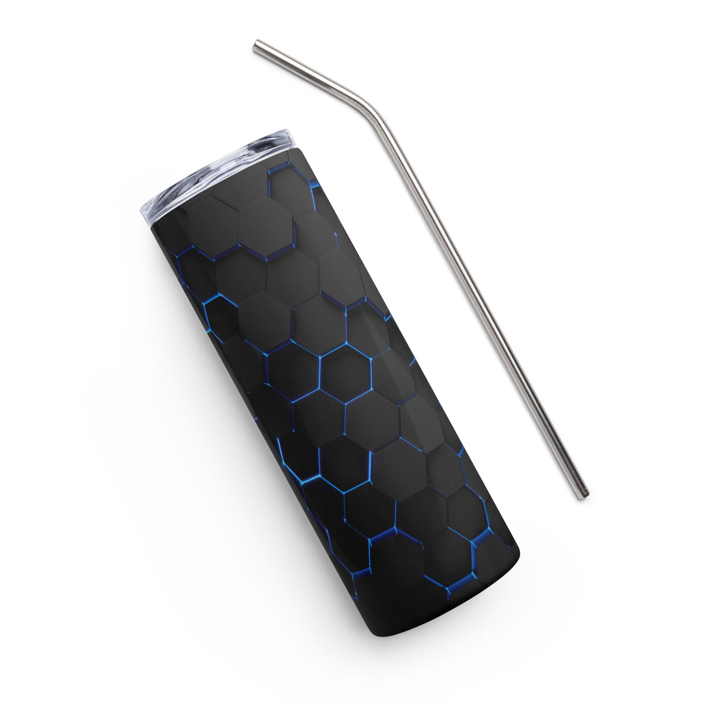 Black & Blue Hexagons Stainless steel tumbler