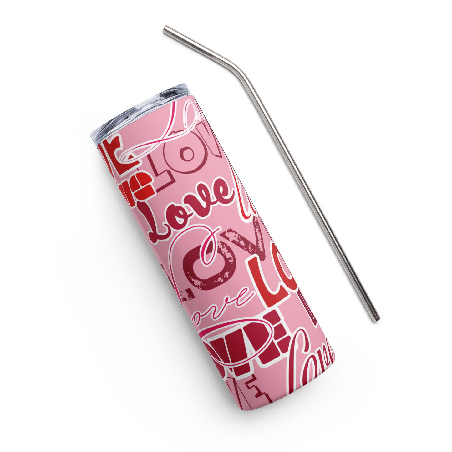 Love (pink background) Stainless steel tumbler