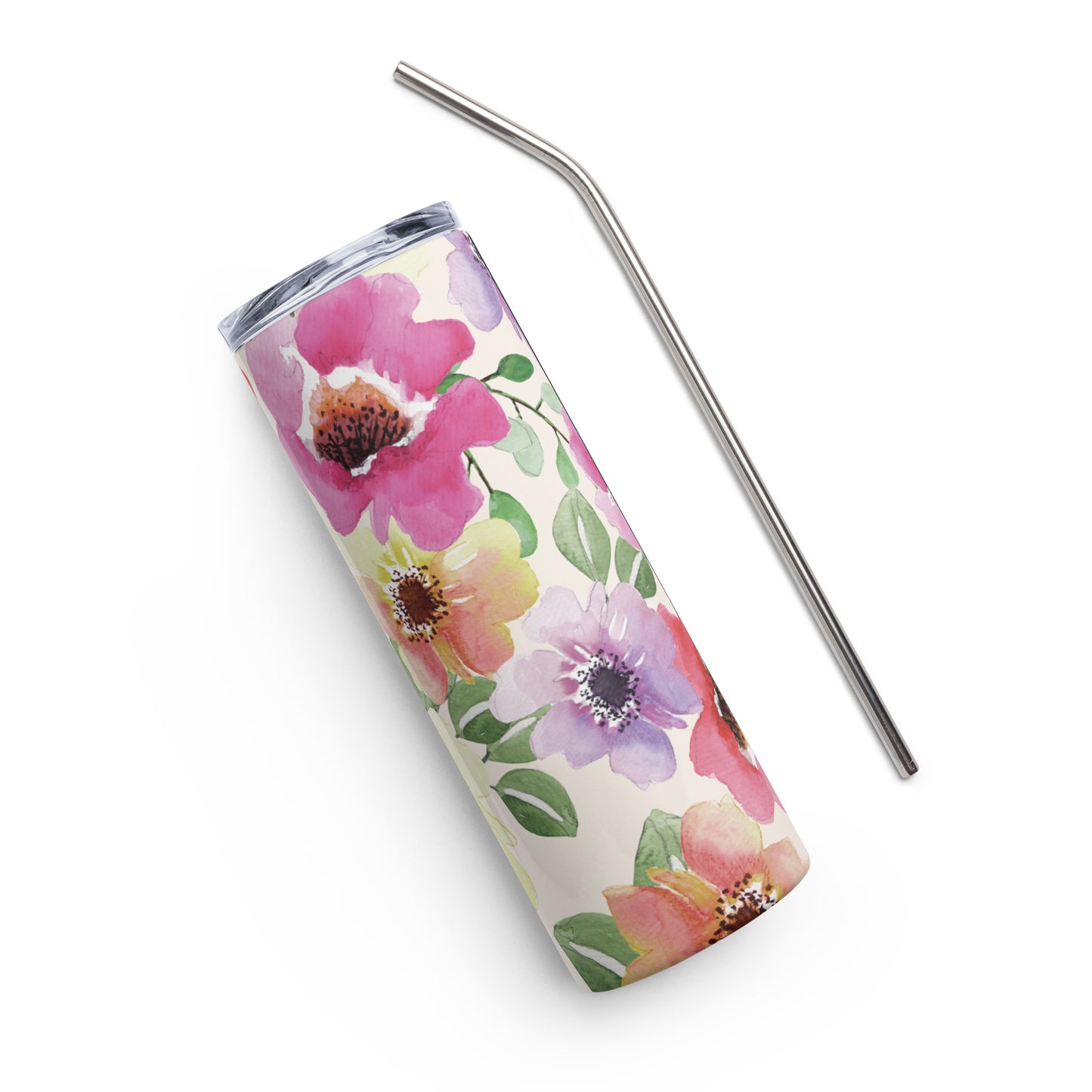 Water Color Flowers Stainless steel tumbler