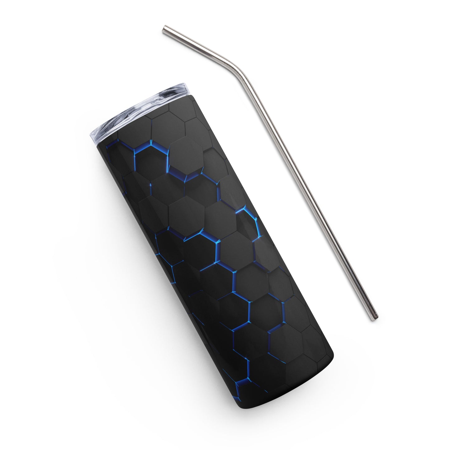 Black & Blue Hexagons Stainless steel tumbler