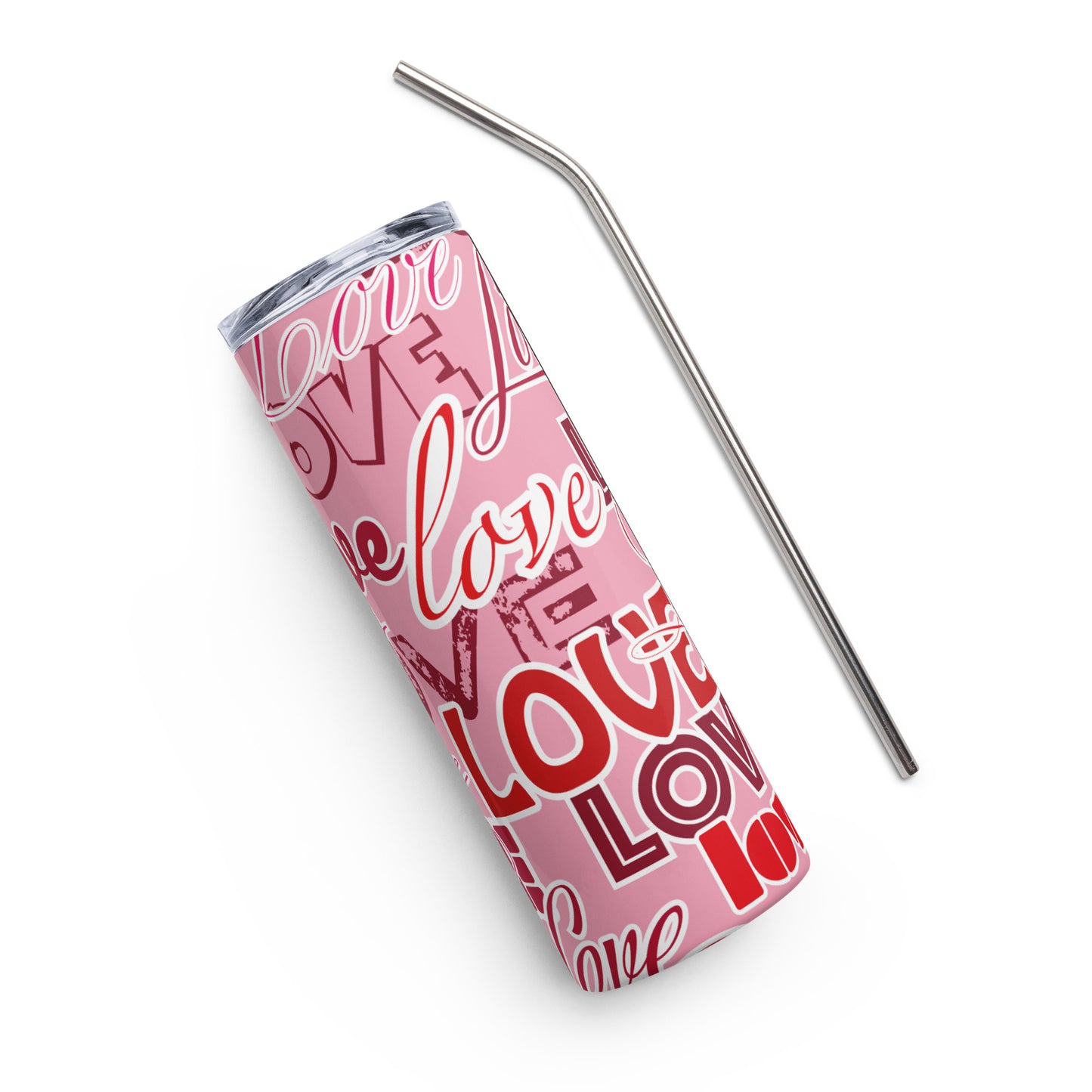 Love (pink background) Stainless steel tumbler