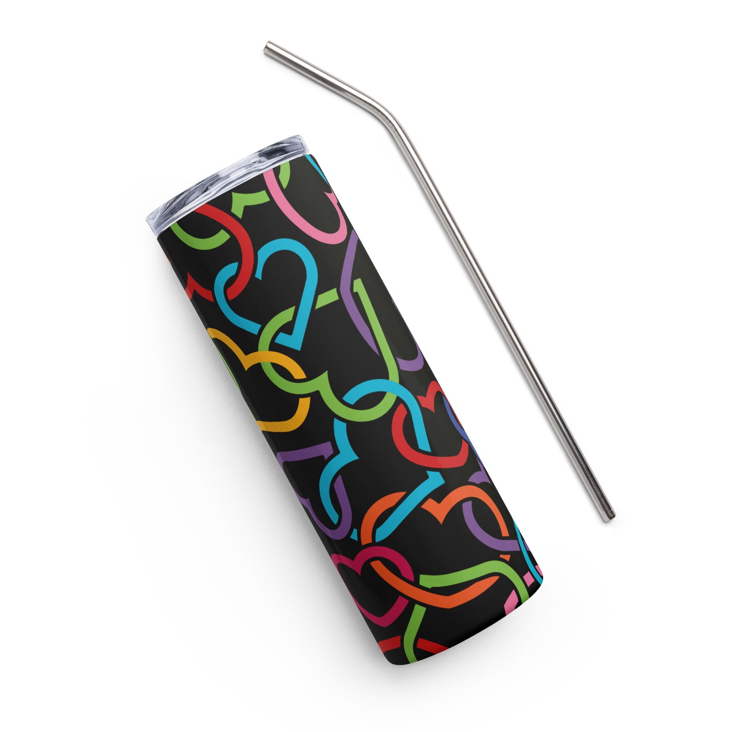 Interlocked Multi-Color Hearts Stainless steel tumbler