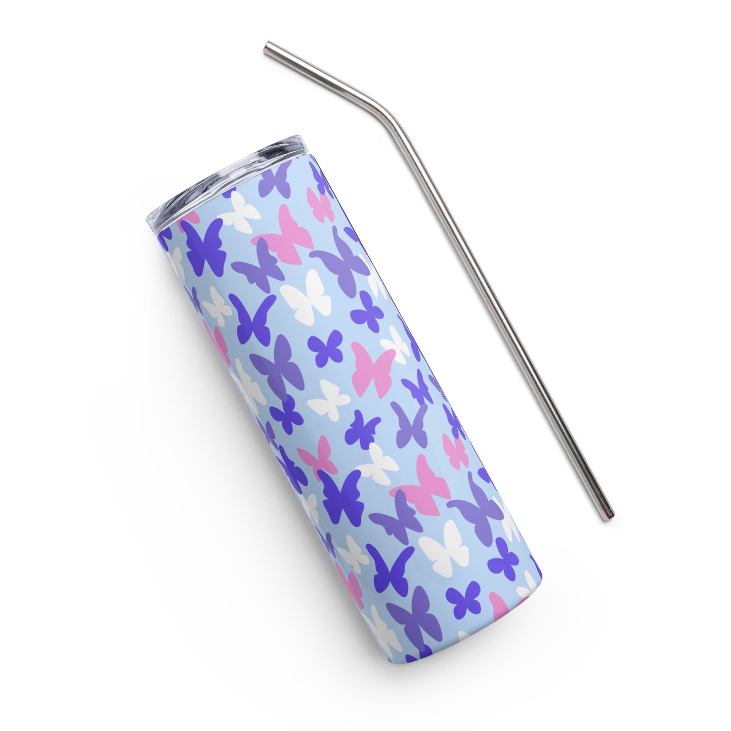 Butterflies (Blue, Pink & White) Stainless steel tumbler