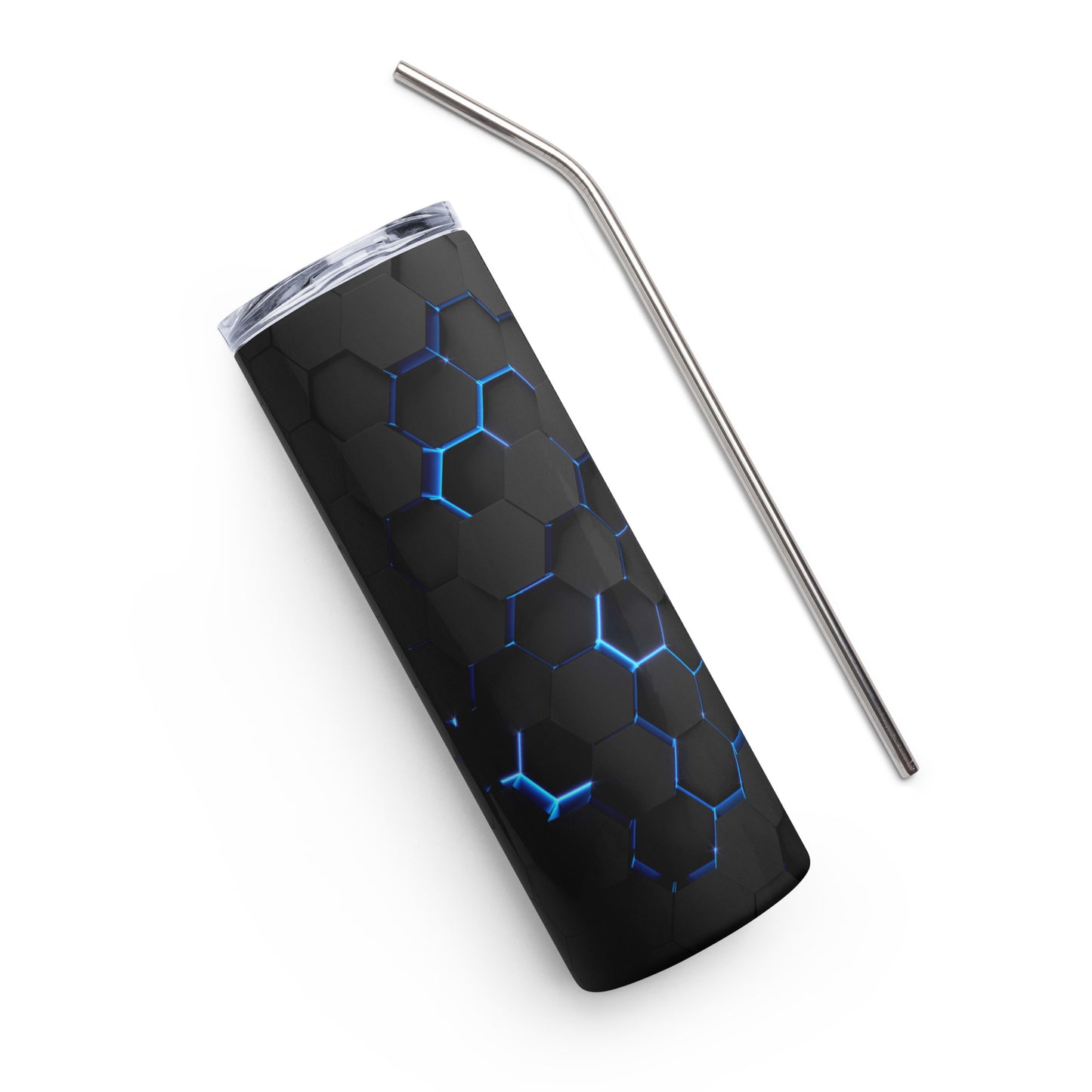 Black & Blue Hexagons Stainless steel tumbler