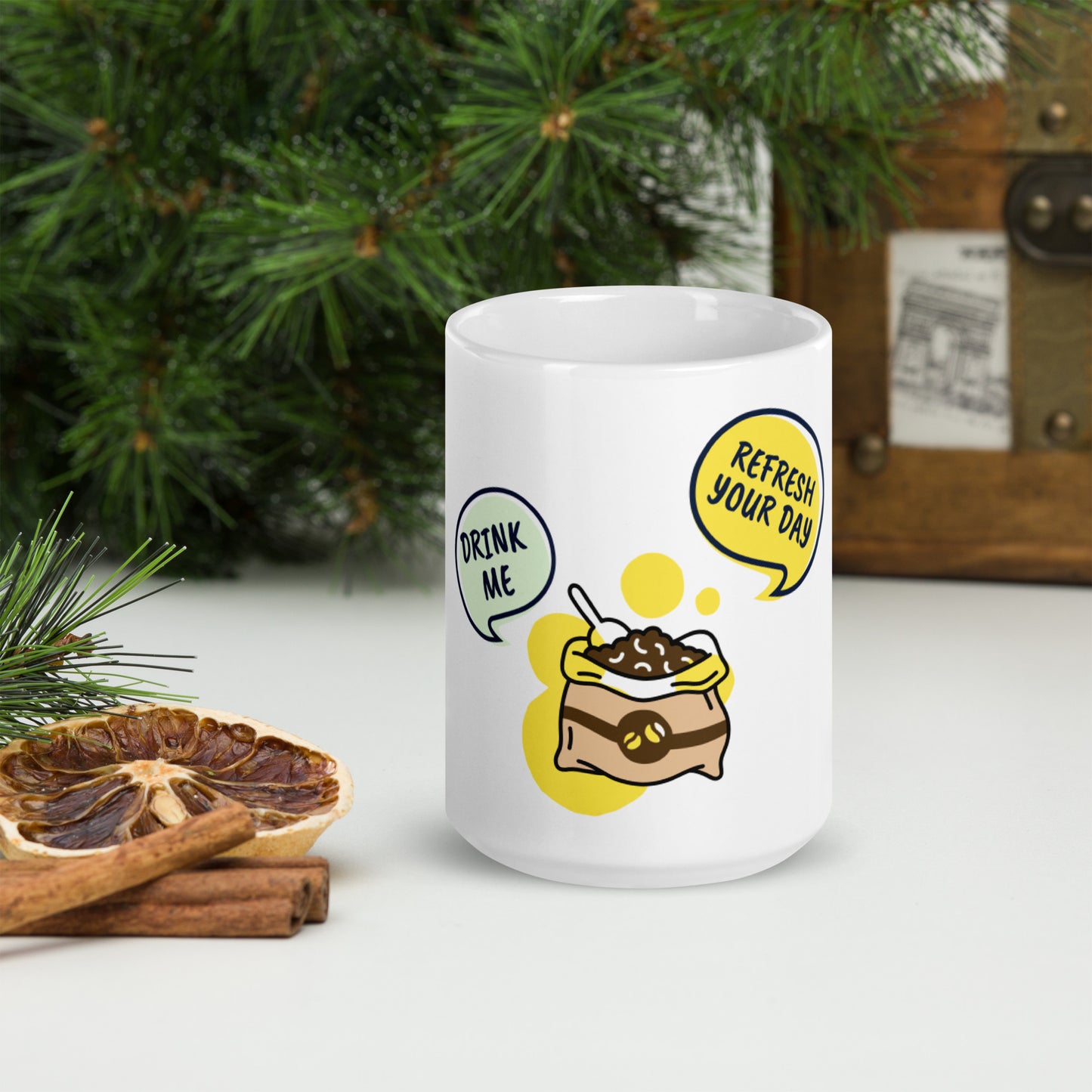 Drink Me / Refresh Your Day White glossy mug