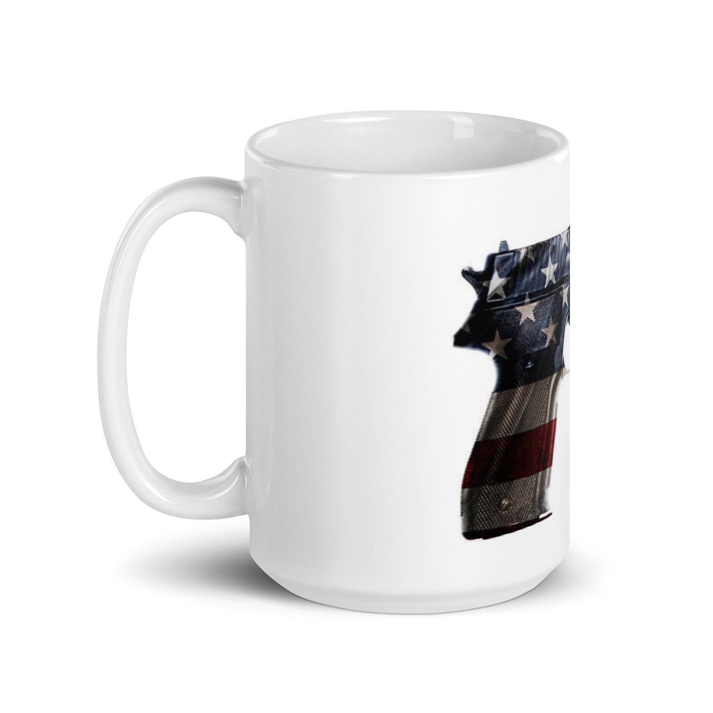 Red, White, and Blue Pistol White glossy mug