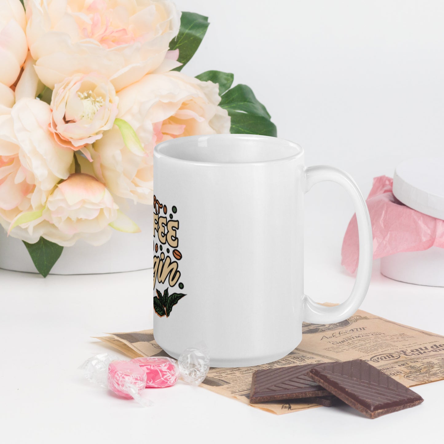 Insert Coffee to Begin White glossy mug