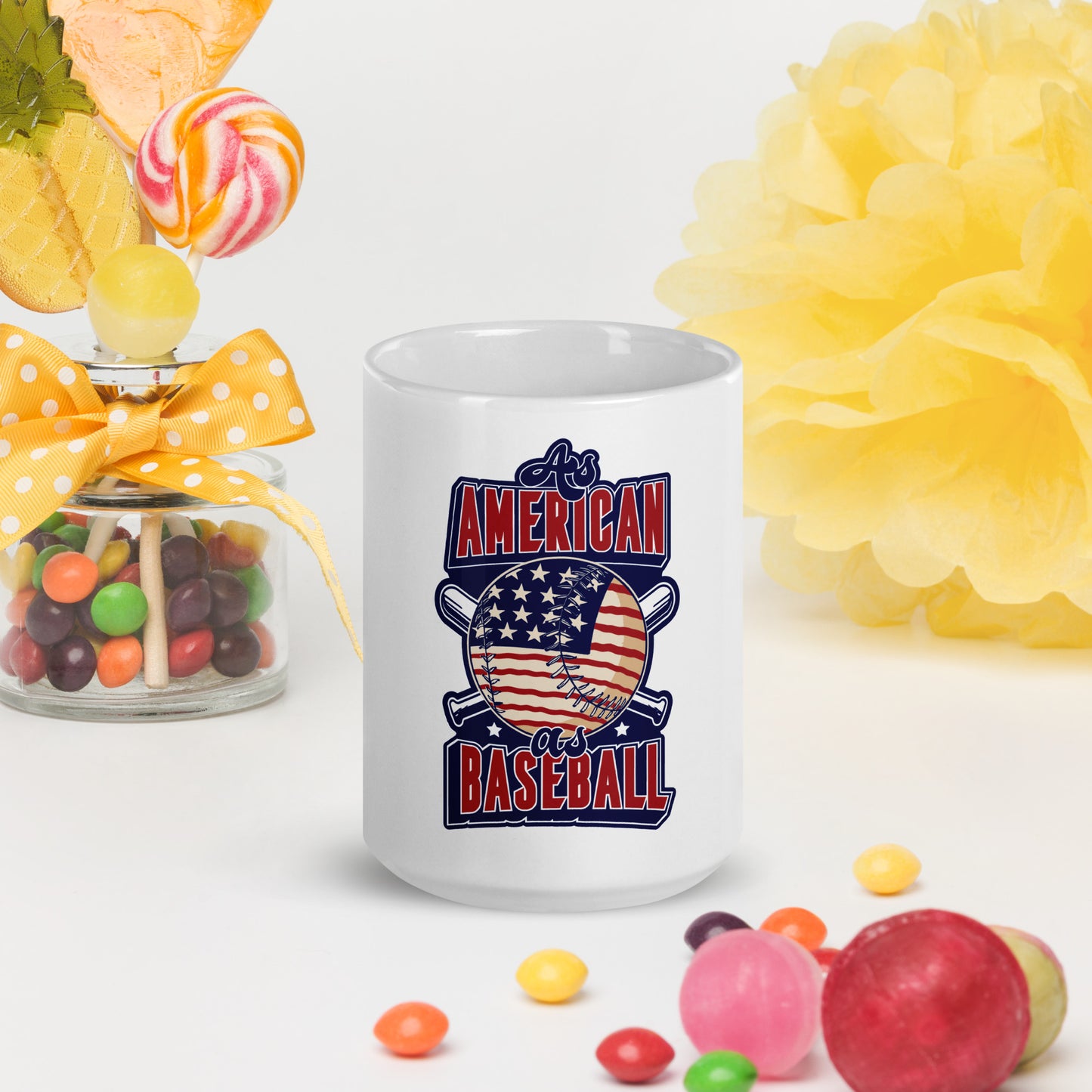As Amercican As Baseball White glossy mug