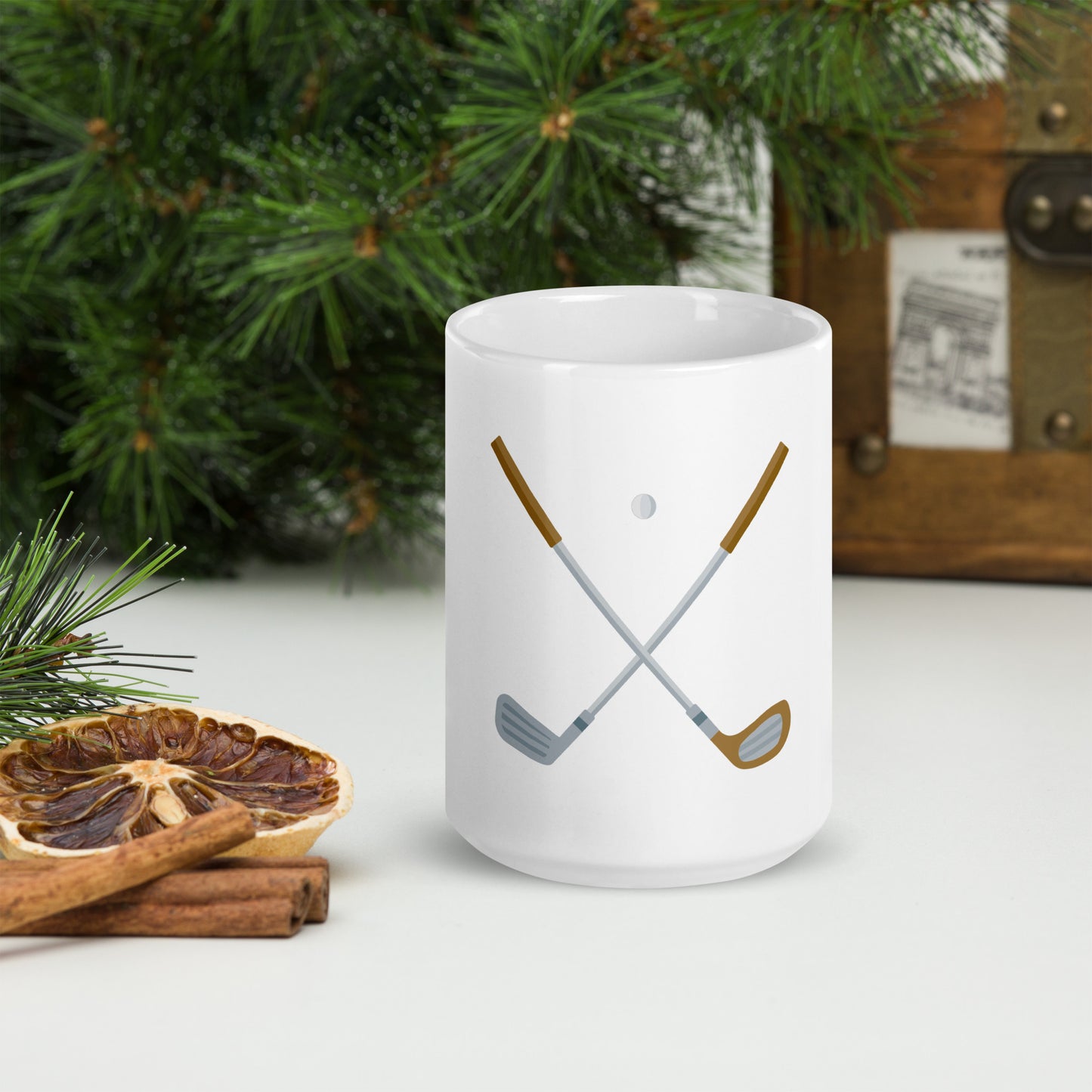 Crossed Golf Clubs White glossy mug