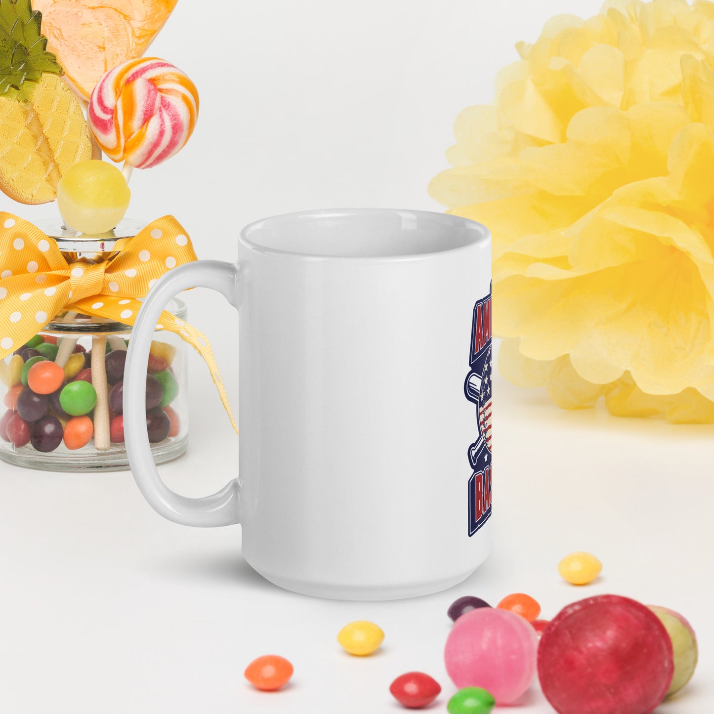 As Amercican As Baseball White glossy mug