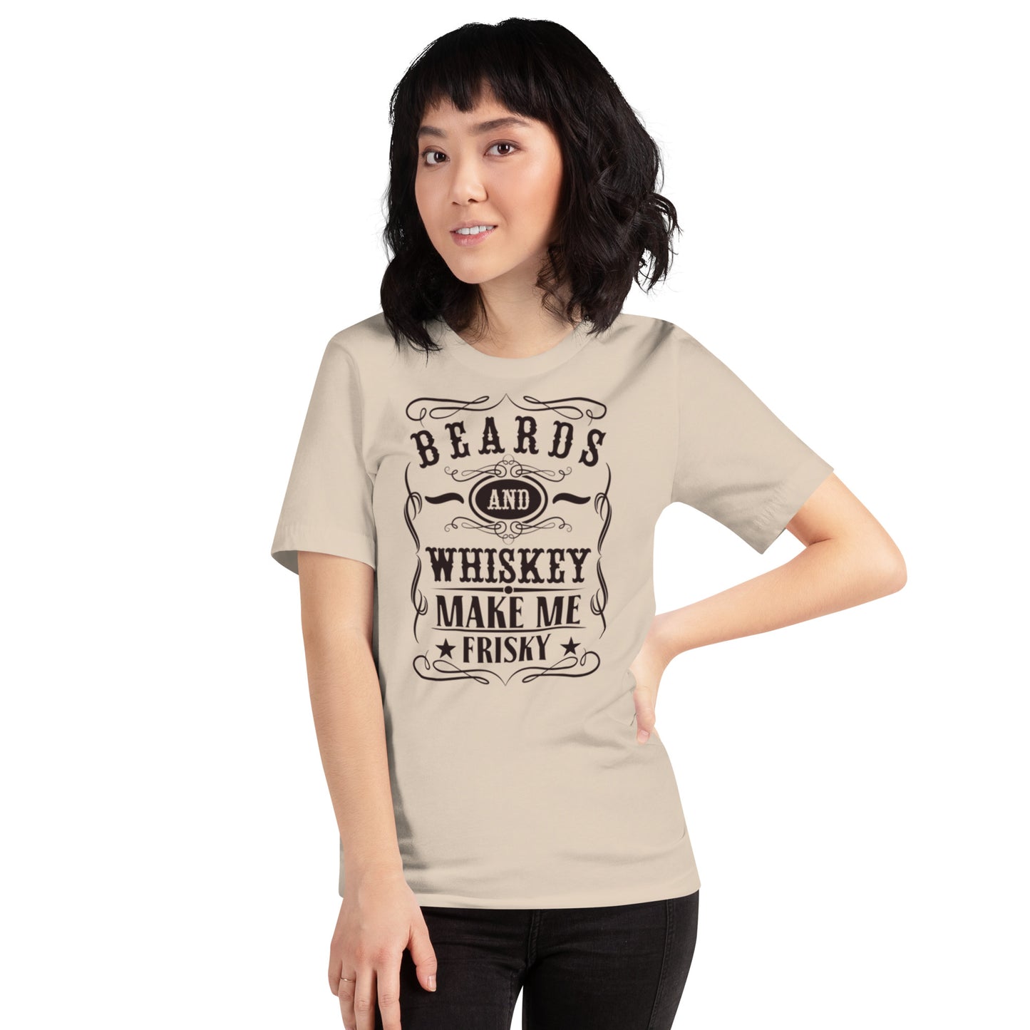 Beards and Whiskey Make Me Frisky Unisex t-shirt