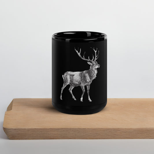 Buck Deer (black&white) Black Glossy Mug
