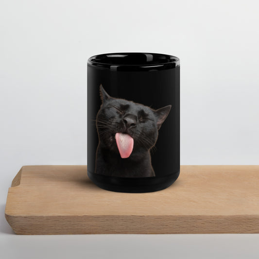 Black Cat Tongue Black Glossy Mug