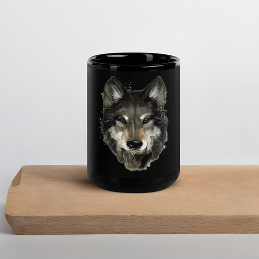 Wolf Head Black Glossy Mug
