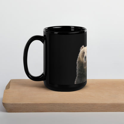 Waving Grizzly Black Glossy Mug