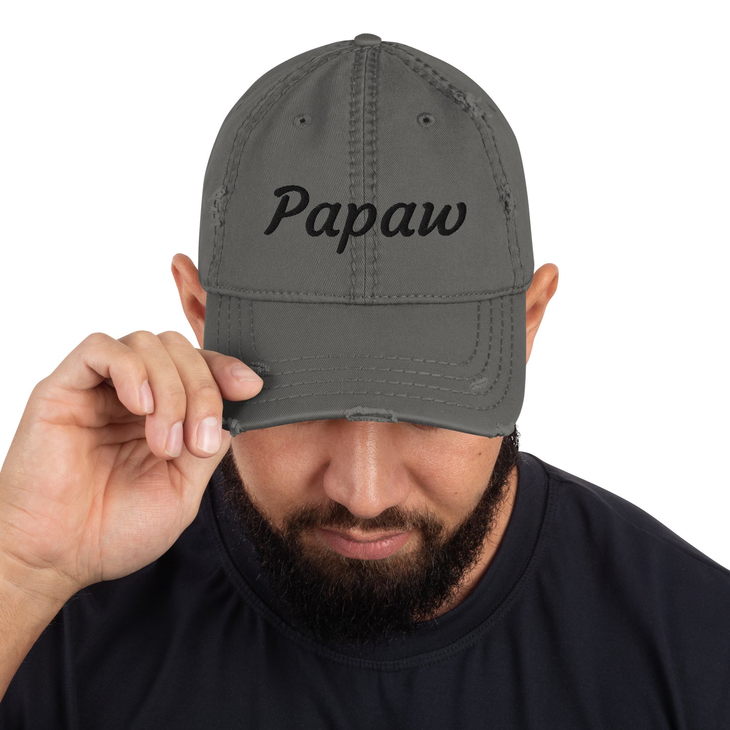 Papaw black lettering Distressed Dad Hat
