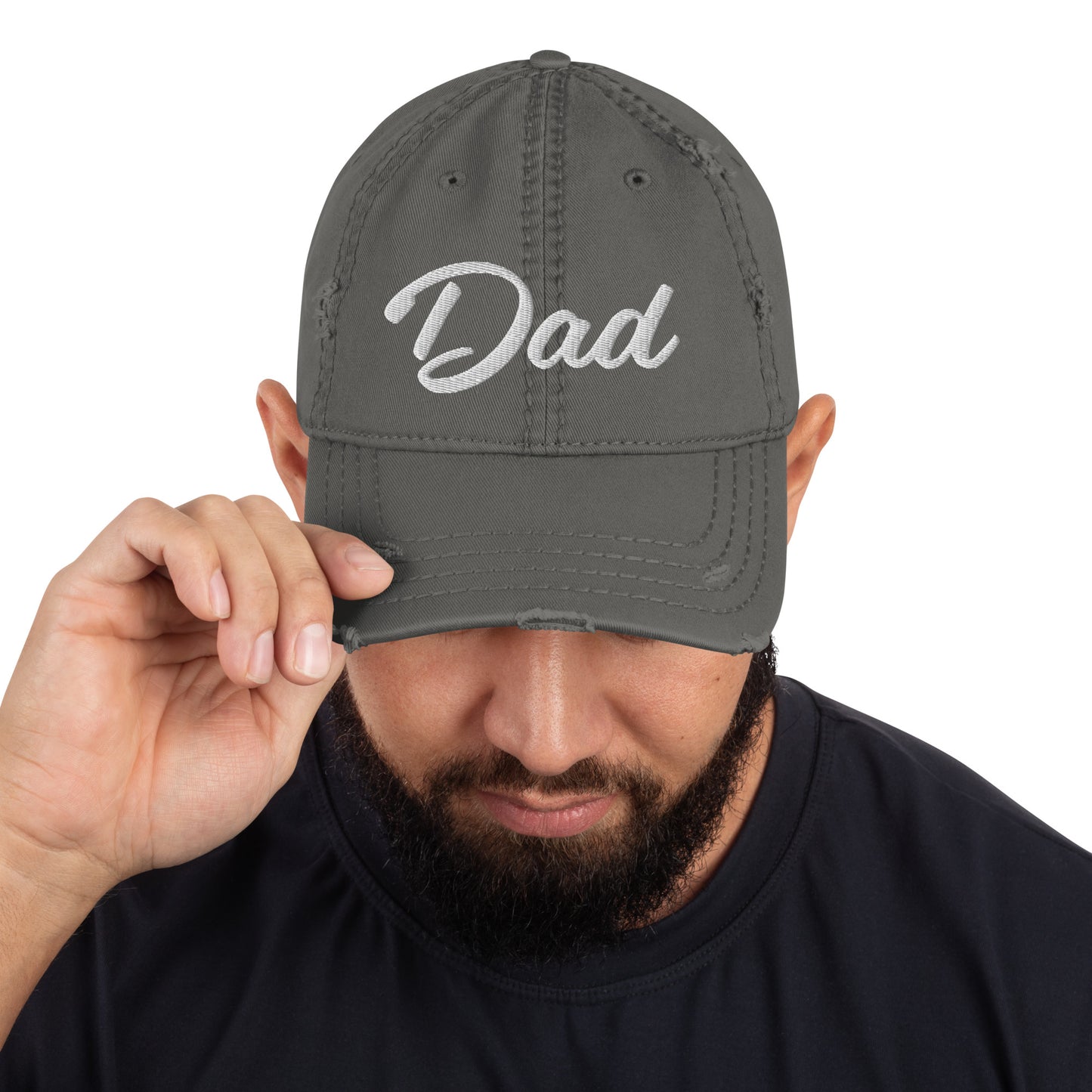 Dad Embroidered white lettering Distressed Dad Hat