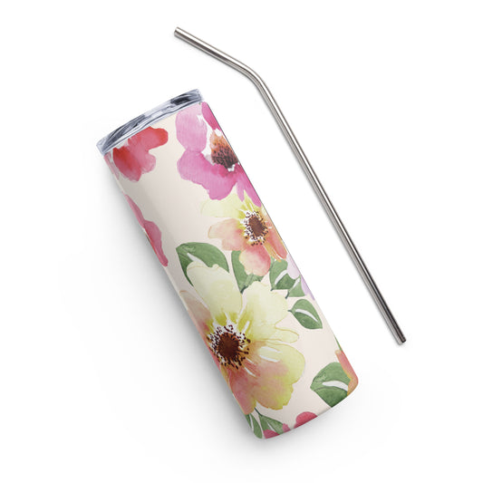 Water Color Flowers Stainless steel tumbler