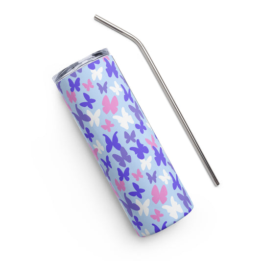Butterflies (Blue, Pink & White) Stainless steel tumbler