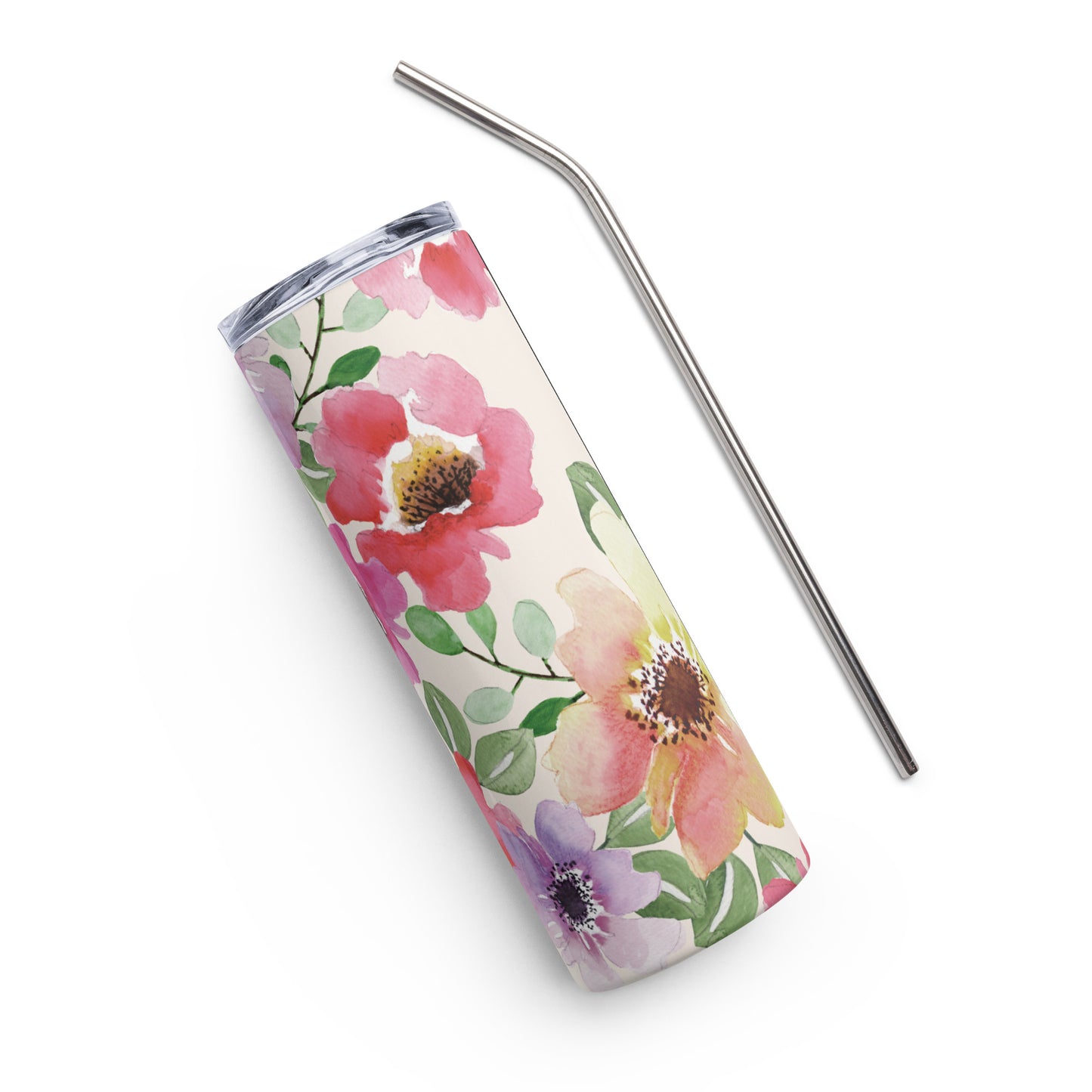 Water Color Flowers Stainless steel tumbler