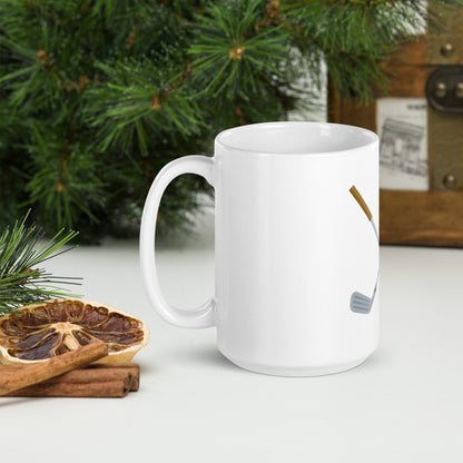 Crossed Golf Clubs White glossy mug